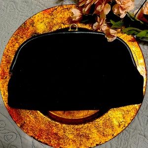 1980s Vintage Made In Italy Black Real Suede Evening Clutch Purse